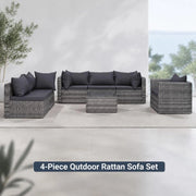 7-piece Garden Sofa Set With Cushions & Pillows, Poly Rattan Grey
