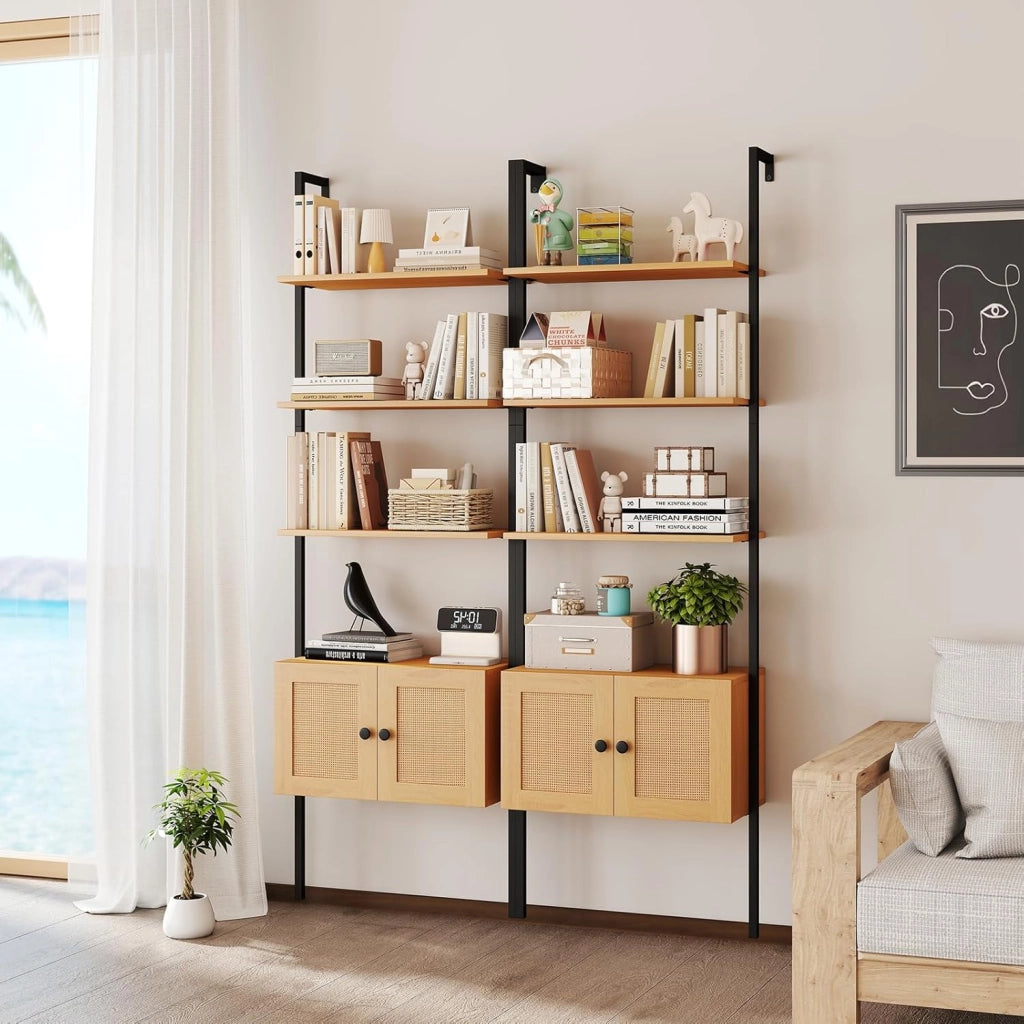 Libreria a 5 livelli con 1 armadio, mensola salvaspazio con struttura in metallo, 60 x 31,5 x 184 cm, scaffale espositivo per piante, soggiorno, ufficio