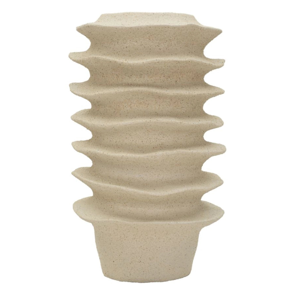 Vaso decorativo in poliresina sabbia con motivo a fasce ondulate
