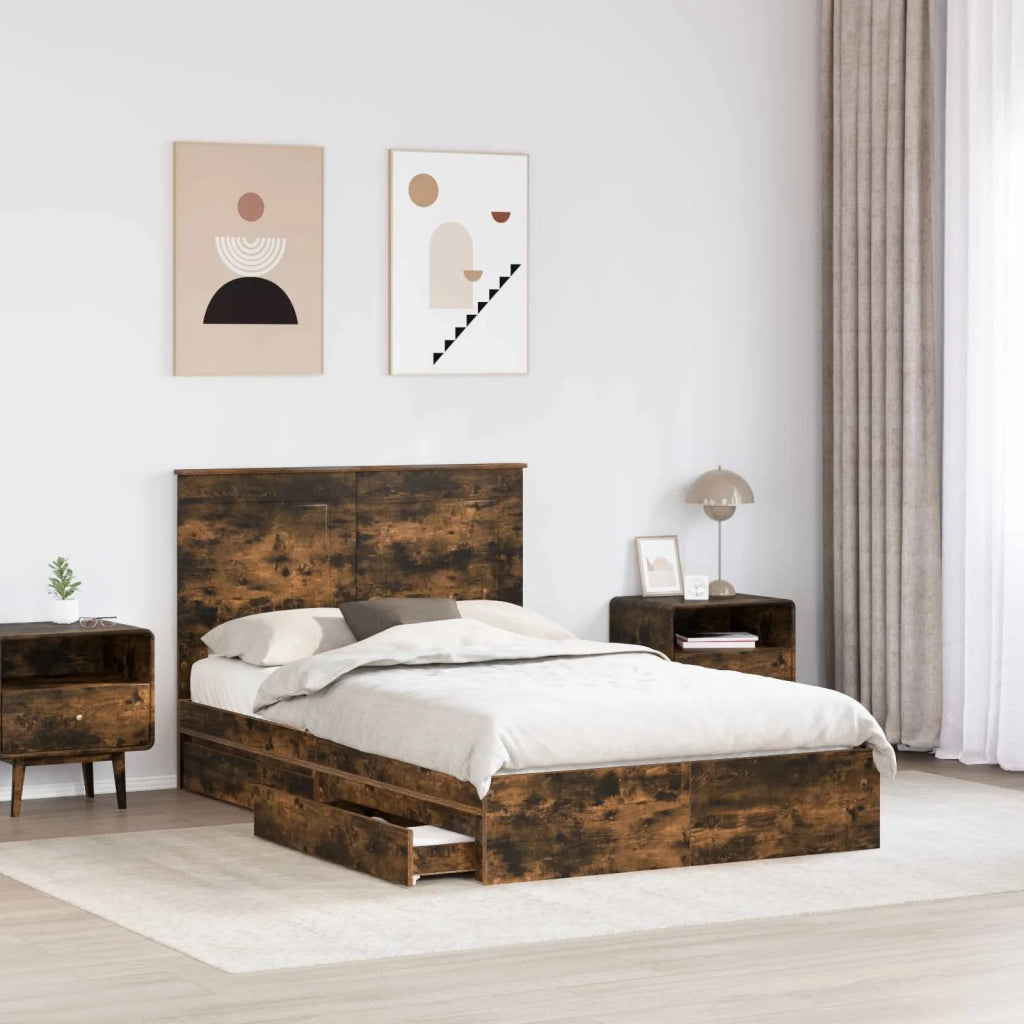 Letto con Contenitore con testiera Rovere fumé 135 x 190 cm