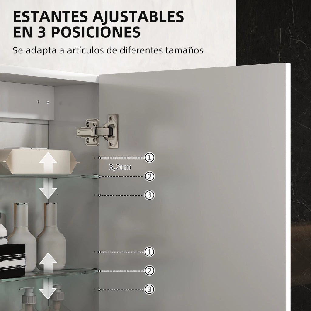 Armadietto da Bagno Sospeso con Ripiani in Vetro Temperato Regolabili ¨C Zephmum ¨C Bianco Lucido 40x15x55 cm