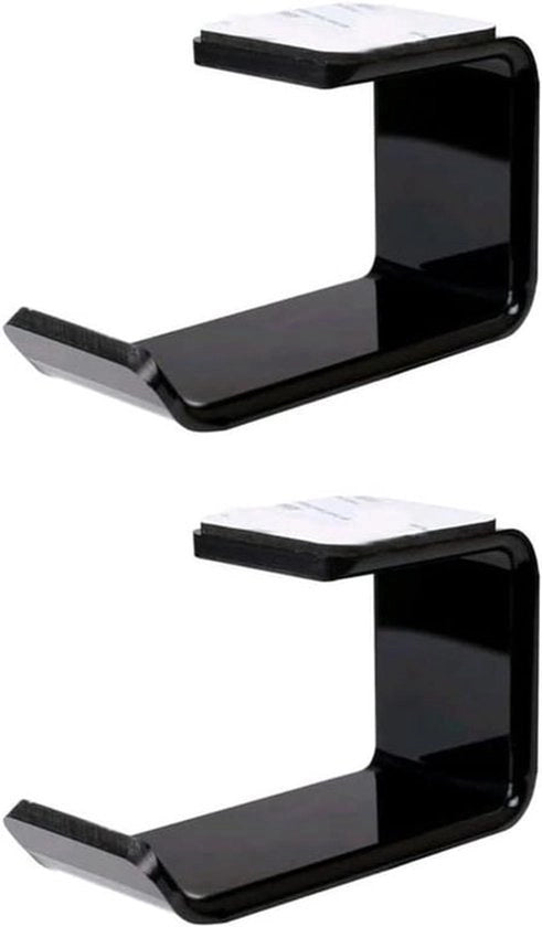 Supporto per cuffie - 2 pezzi - Acrilico - Sotto-scrivania - Supporto - Display - Adesivo autoadesivo - Universale - Cuffie - Nero
