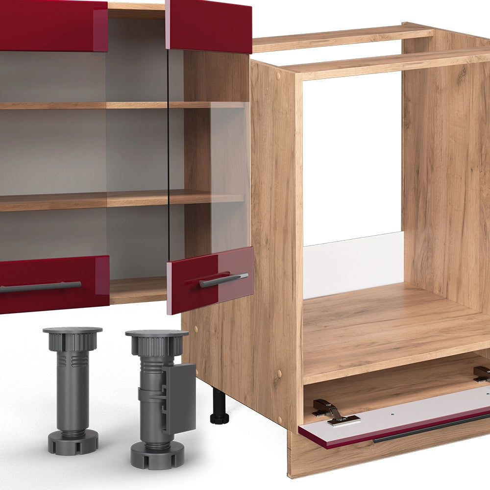 Cucina componibile Fame-Line Bordeaux lucido/Rovere dorato 355 cm, PL Marmo Vicco