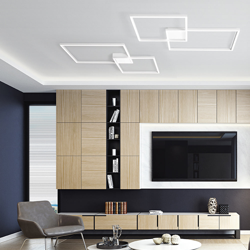 Plafoniera Moderna Cross Metallo Bianco Acrilico Led 64W 3000K