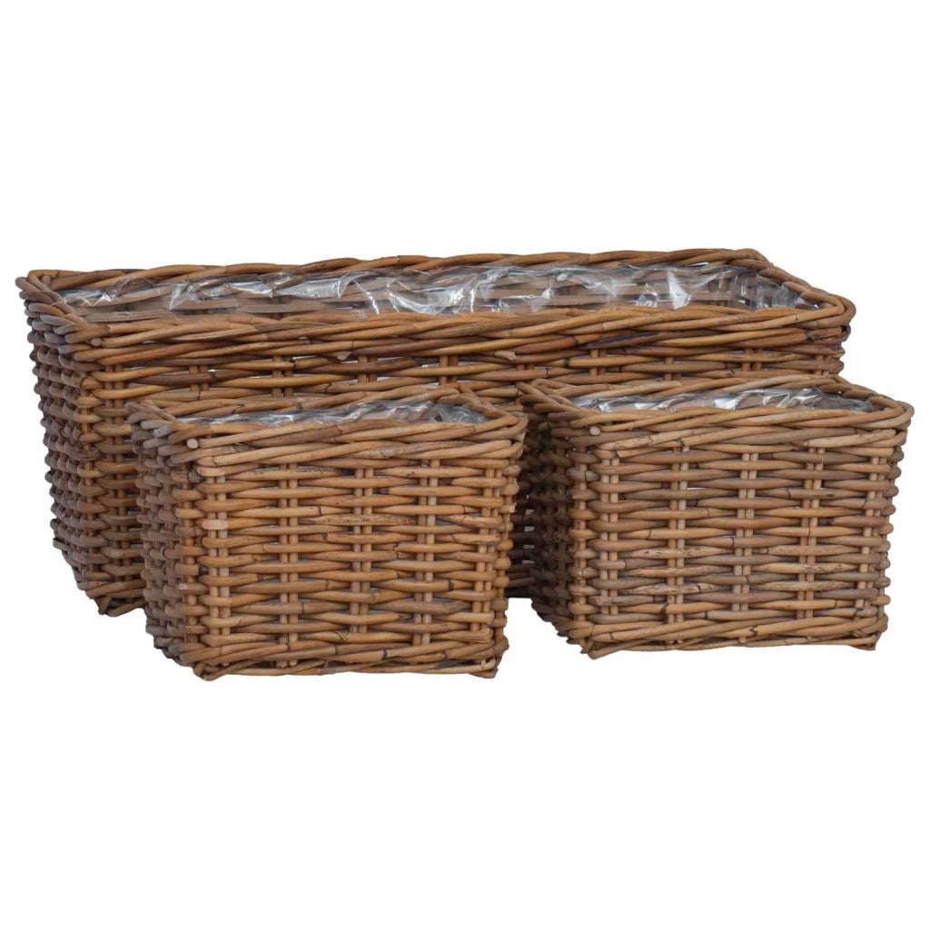 Cestino da Vaso con archiviazione 3 pcs Marrone Rattan Kubu 42020966