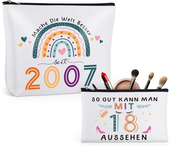 Set di regali per il 18° compleanno, 2-pack di borse da toeletta, borsa impermeabile per cosmetici per ragazze di 18 anni