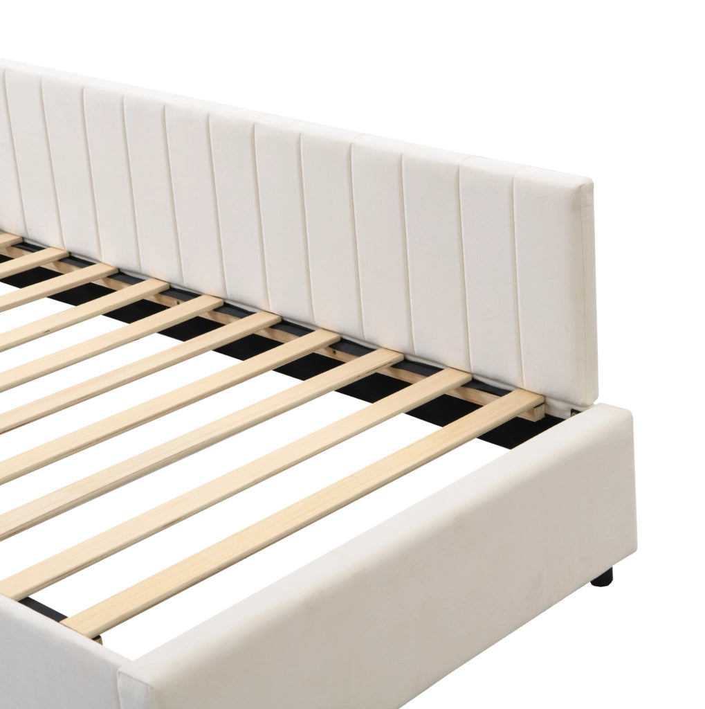 Letto imbottito multifunzionale 90x200 cm con rete a doghe, beige