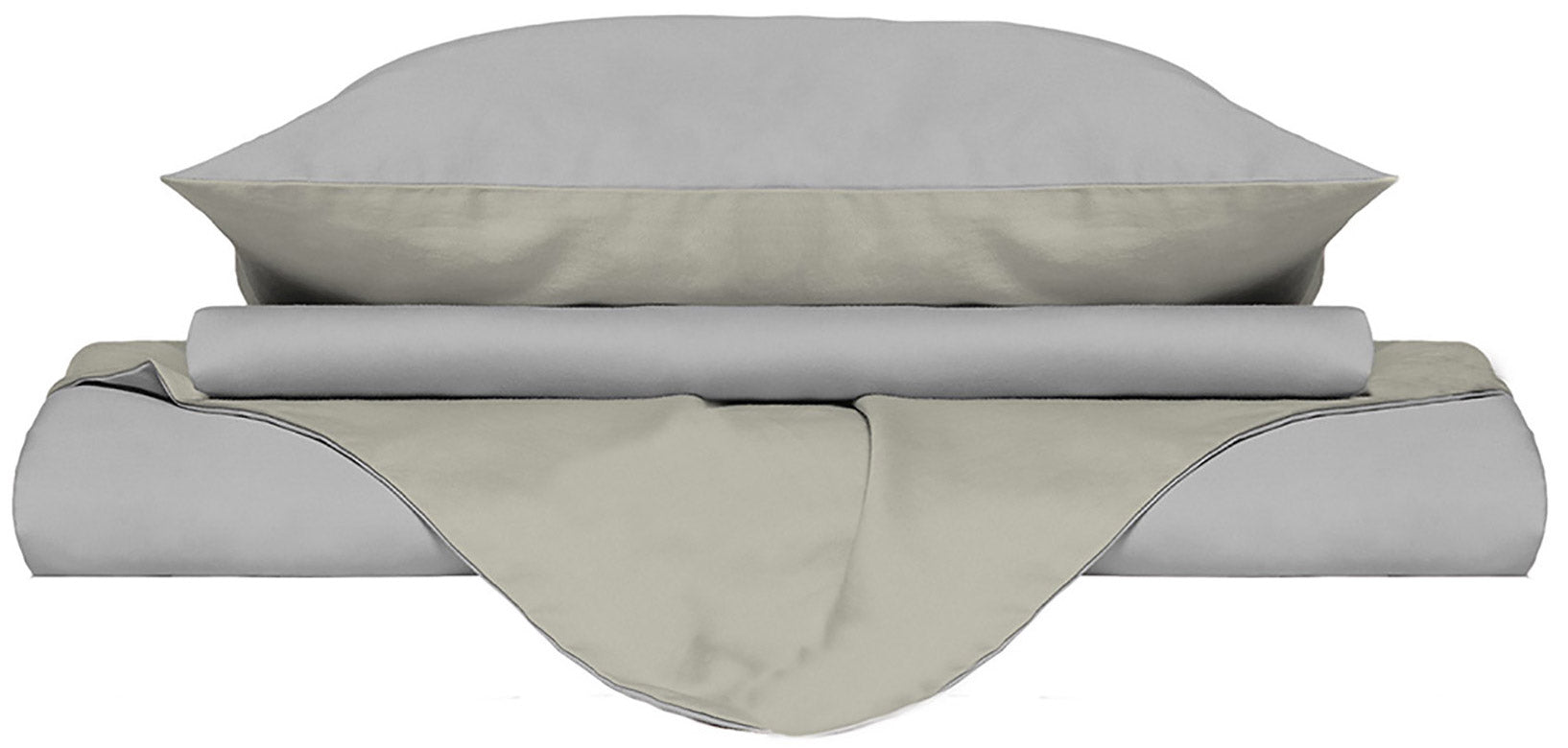 Copripiumino Singolo con Sacco e Federe Doubleface Grigio Chiaro/Panna