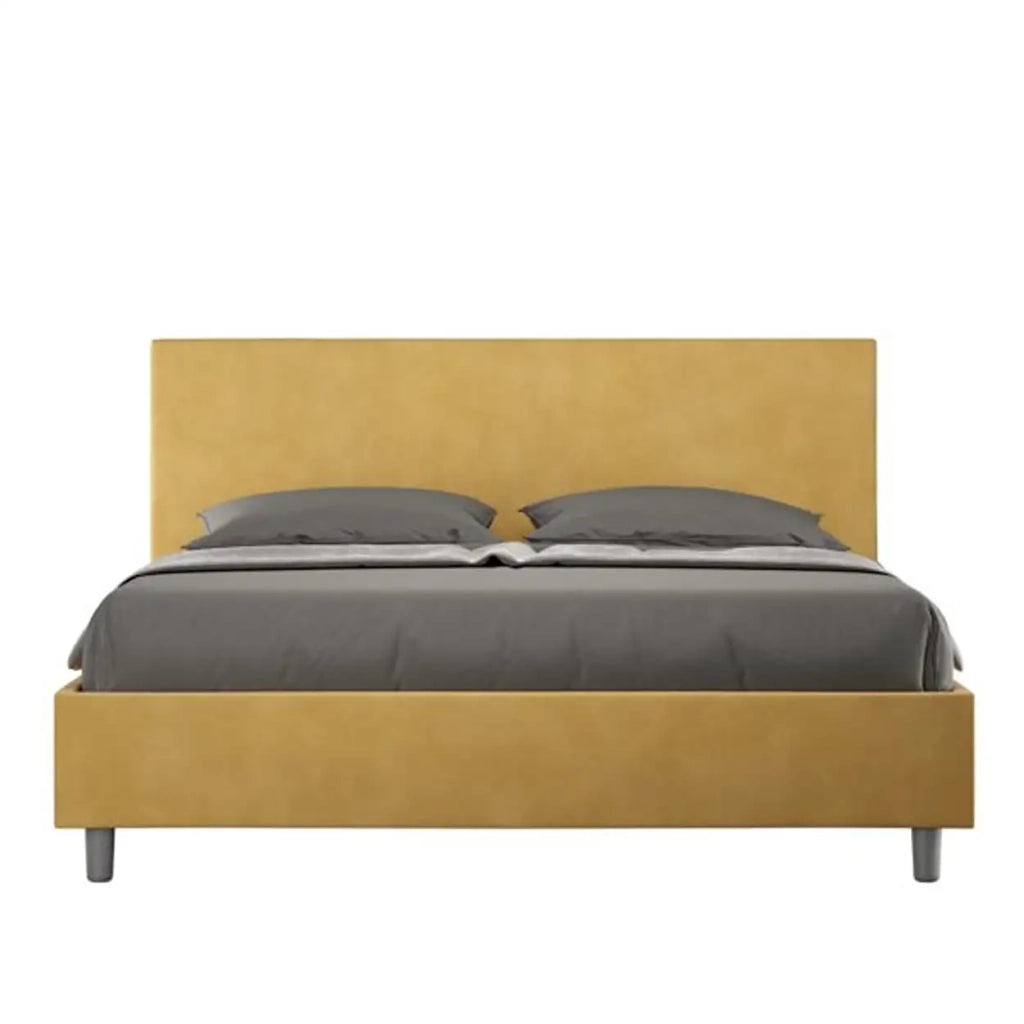 Letto matrimoniale senza rete imbottito 160x190 microfibra ocra Adele