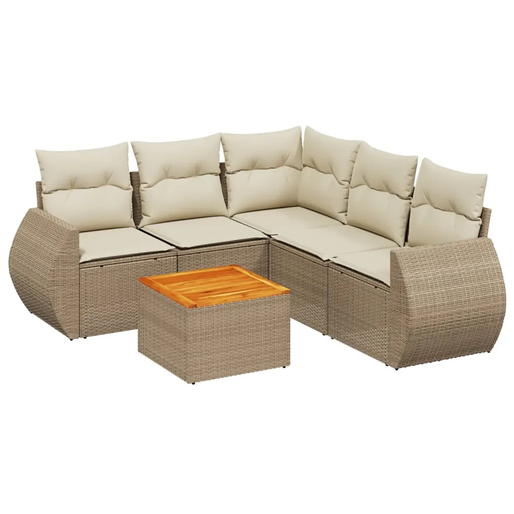 Set Divano da Giardino 6 pz con Cuscini Beige in Polyrattancod mxl 87987