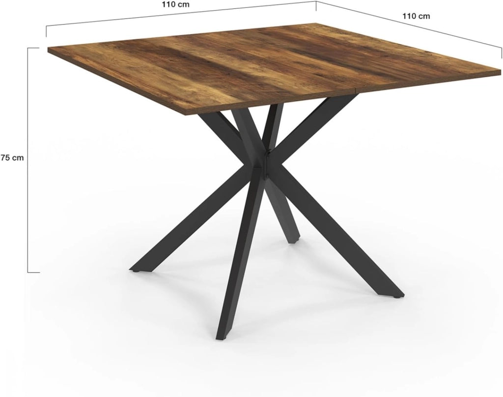 Tavolo da pranzo quadrato ALIX per 8 persone con gambe HAWKINS in legno scuro e ragno nero 110 cm