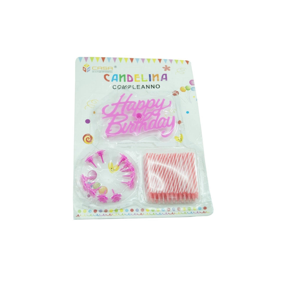 Trade Shop - Candeline Scritta Happy Birthday Rosa Torta Festa Party Compleanno 61593 -