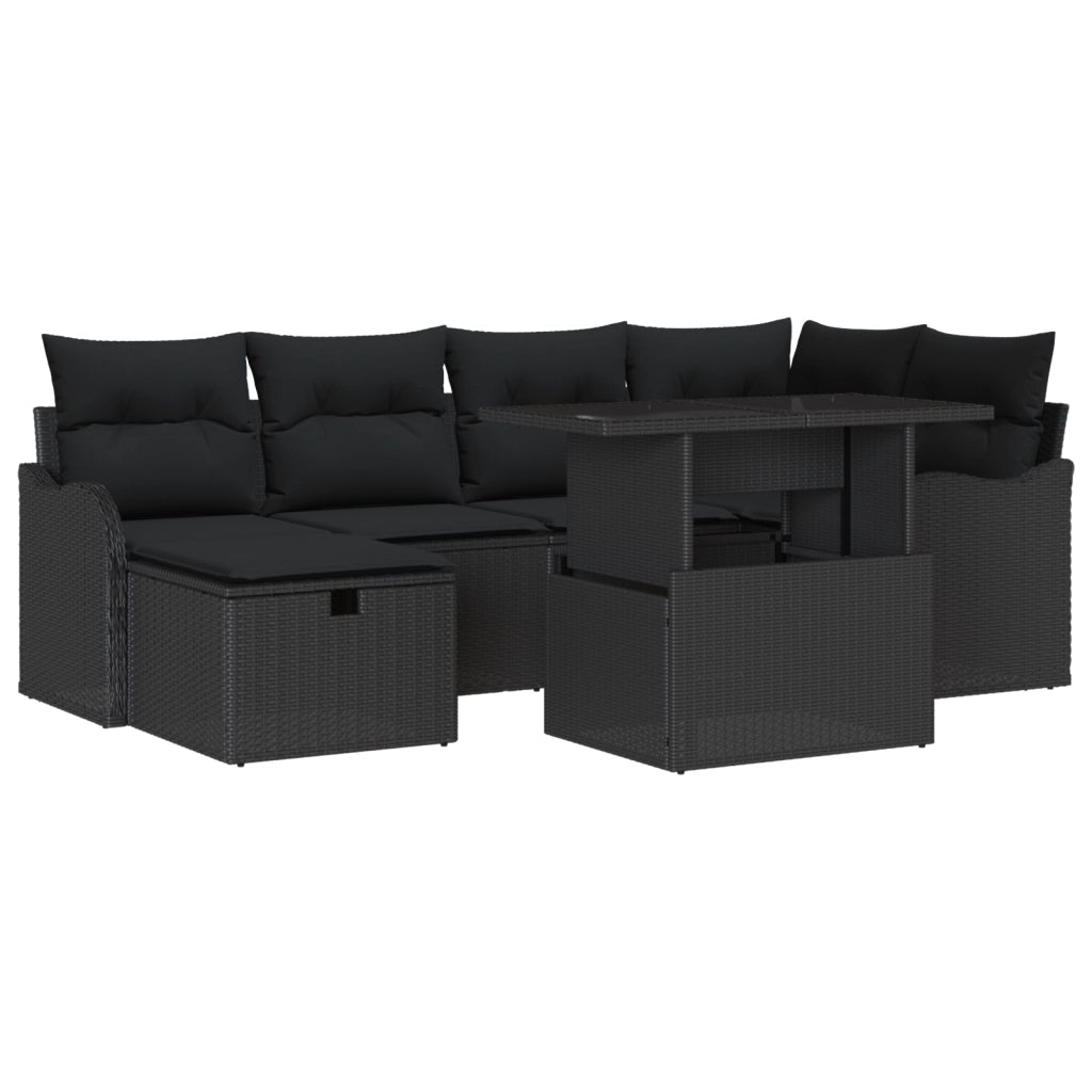Set di Divani da Giardino  7 Pezzi con Cuscini Rattan Nero