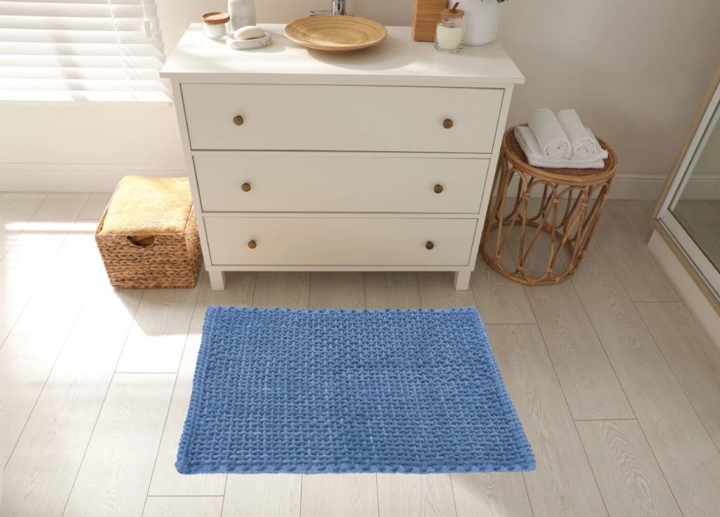 Tappeto Bagno Doccia Antiscivolo In Microfibra Super Assorbente Osaka - Parure 3 Pezzi - Azzurro