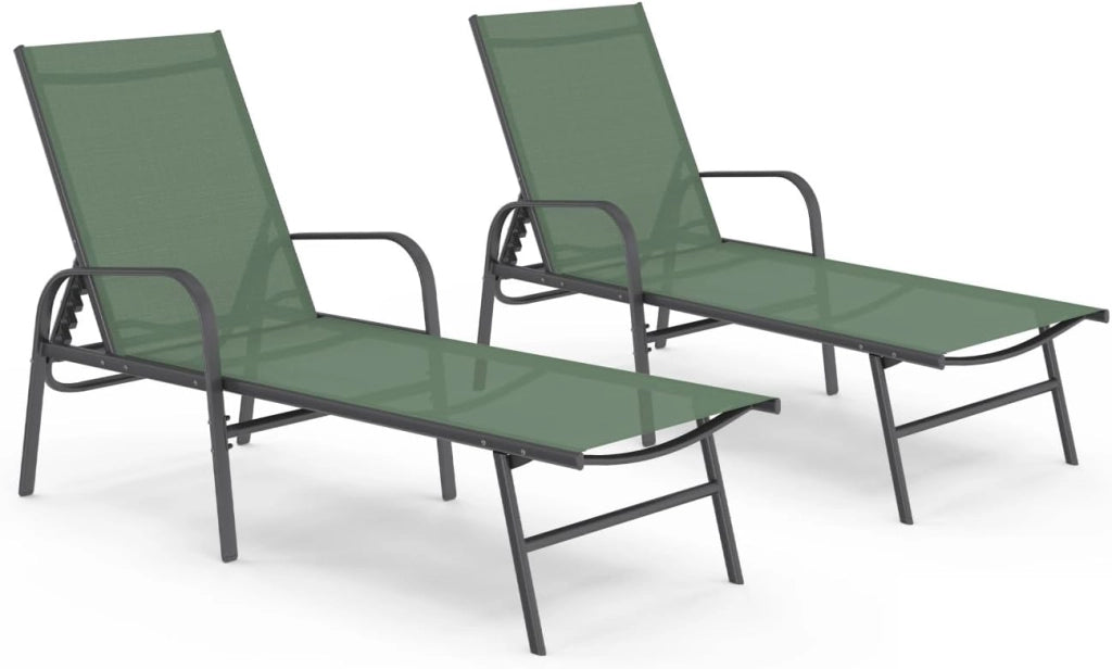 Set di 2 lettini da Giardino reclinabili FIDJI in Acciaio e Tessuto Verde Oliva