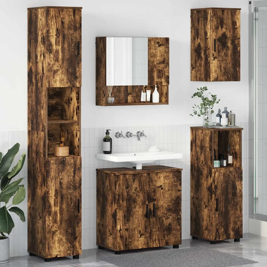 Set di mobili per il bagno Montaggio a parete 5 pcs Rovere fumé