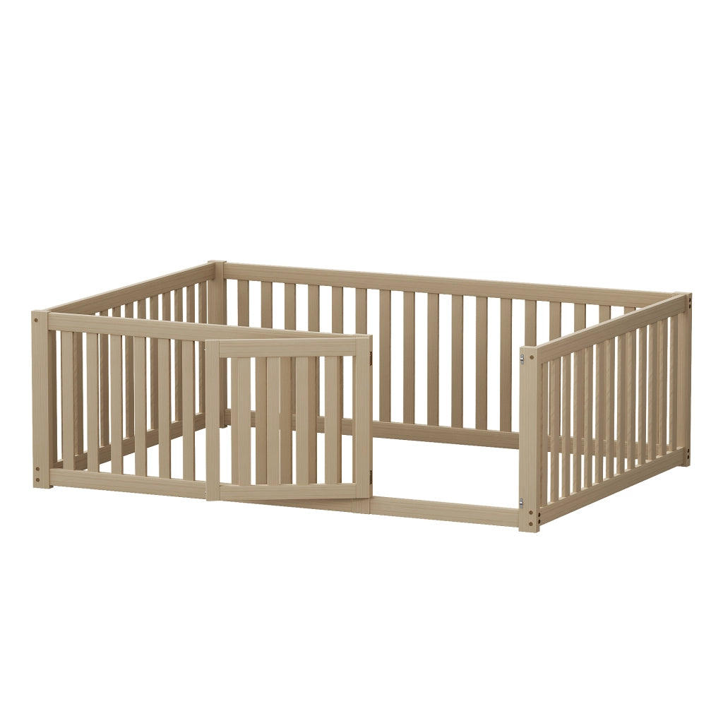 OKWISH Letto Bambini 140×200 cm, Letto Singolo con Sponda 60 cm, Porta e Design a Pavimento, senza Materasso, in Legno Naturale