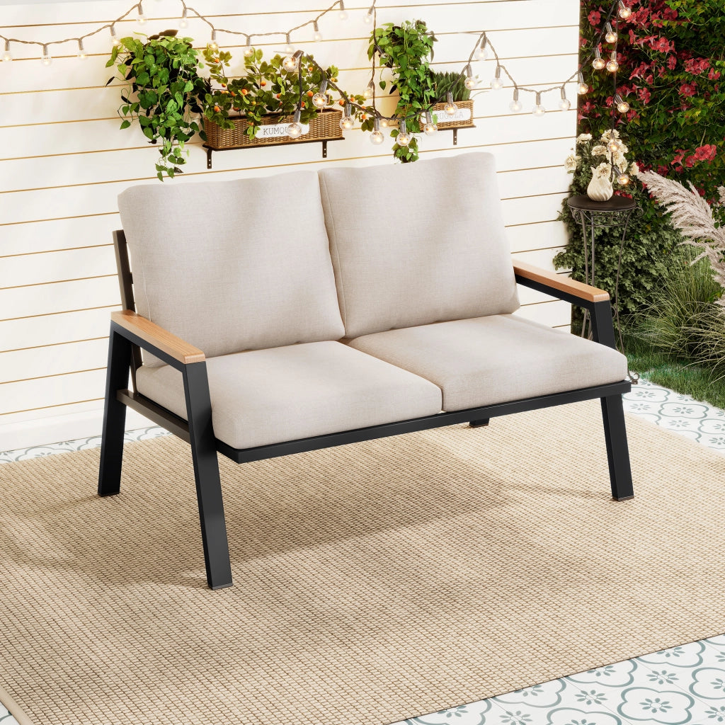 Set Divano da Giardino 2 Posti ¨C MINIMAL ¨C Acciaio, Legno, Grigio Beige