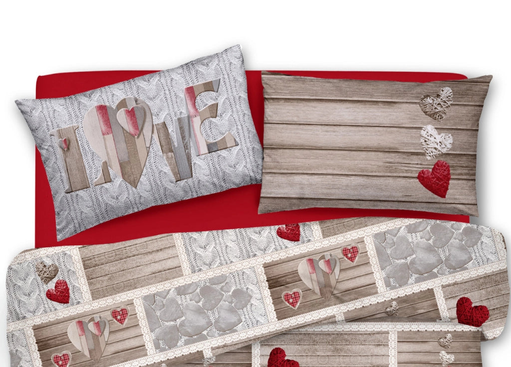 Copripiumino Sacco Piumone Pensieri Delicati Cotone Disegno Shabby Love - Matrimoniale - Rosso