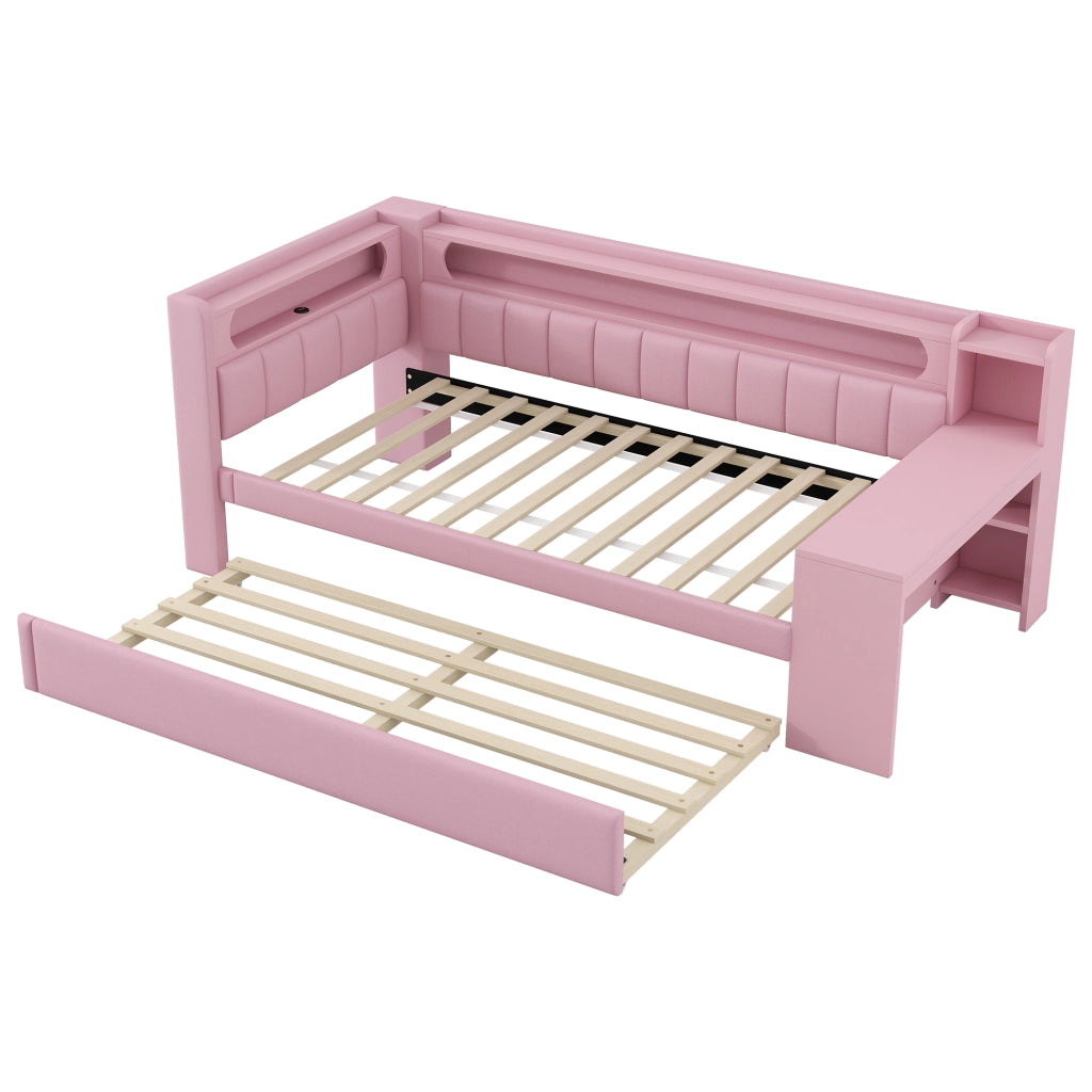Divano letto 90×200 cm 1 piazza con letto estraibile 90×190 cm; scrivania; LED; USB; senza materasso; rosa