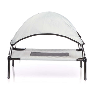 Brandina per cani e gatti con tettoia grigia, cuccia per cani max 25kg, lettino da esterno per animali con tettuccio parasole, 76x60x16cm