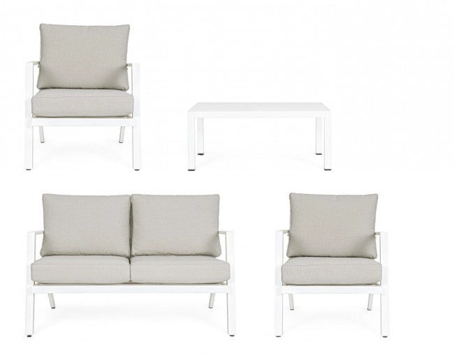 Set Salotto da Giardino Divano 2 Poltrone e Tavolino Harley Bianco