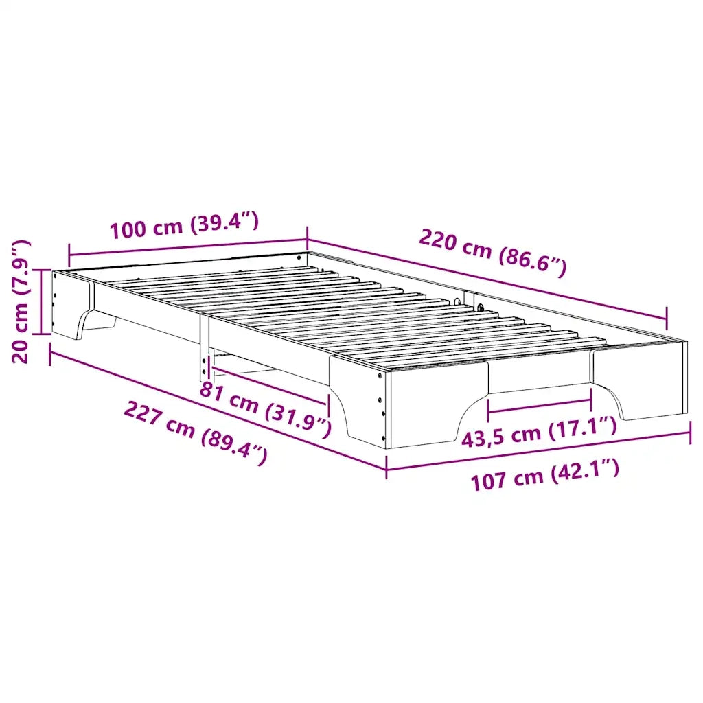 Struttura del letto Marrone 100 x 220 cm Pino massello 872917