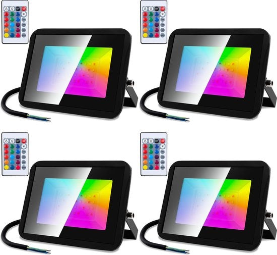 4x 30W Schijnwerper RGB a Distanza Schienaluce RGB LED Schienaluce Impermeabile IP67 Schienaluce di Inondazione Nera