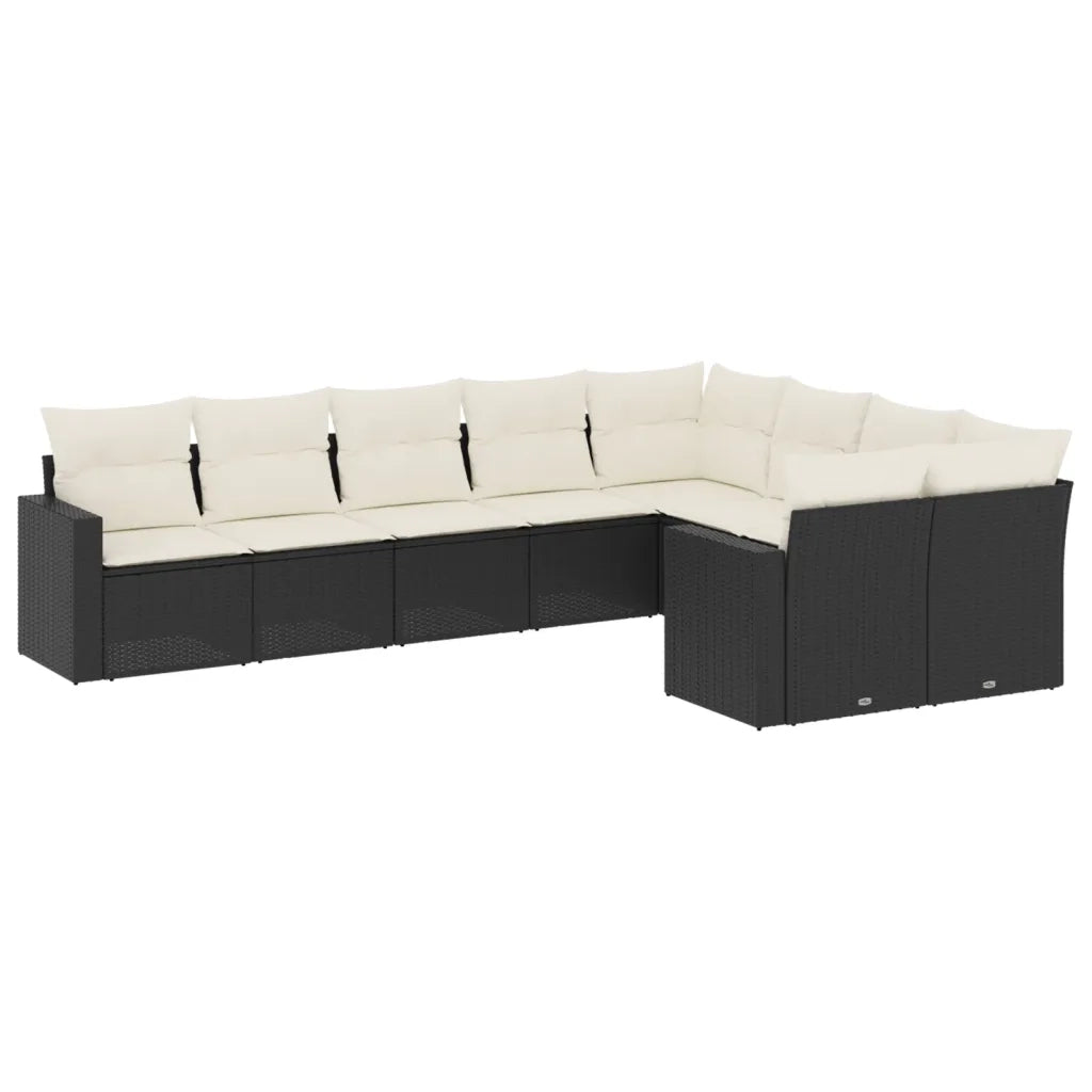 Set Divani da Giardino 9 pz con Cuscini Nero in Polyrattan 3219426