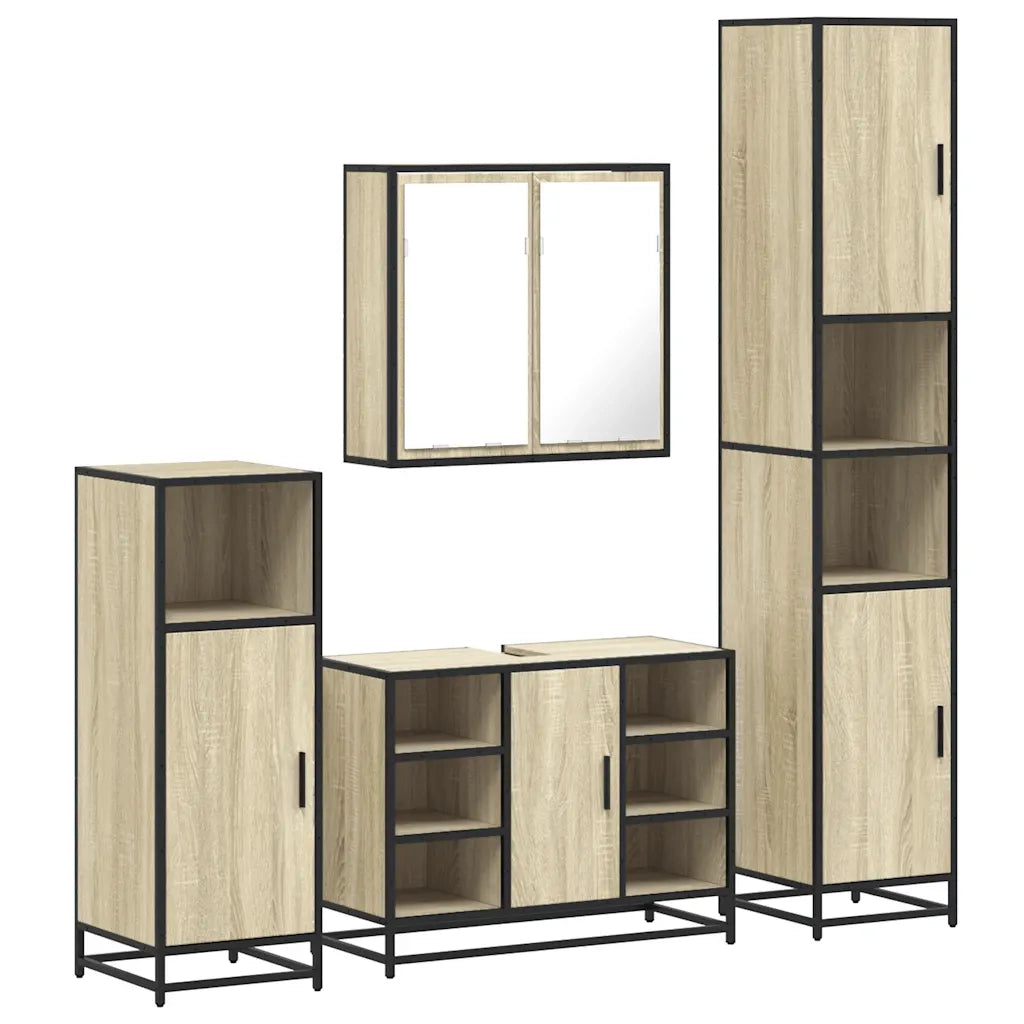 Set Mobili da Bagno 4 pz Rovere Sonoma in Legno Multistrato