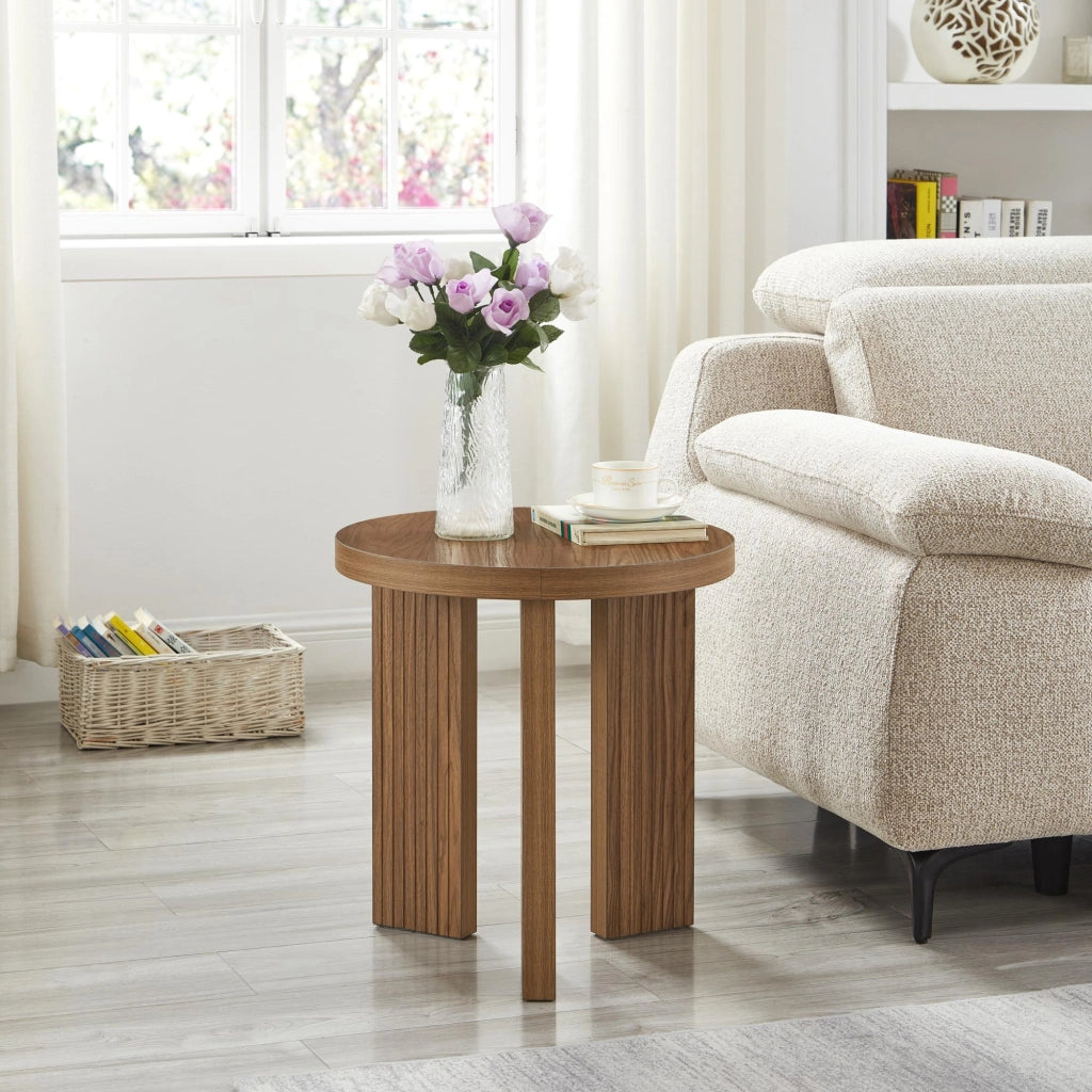 TAVOLINO DA CAFFÈ ROTONDO Set da 2 pezzi Noce MDF Struttura scanalata
