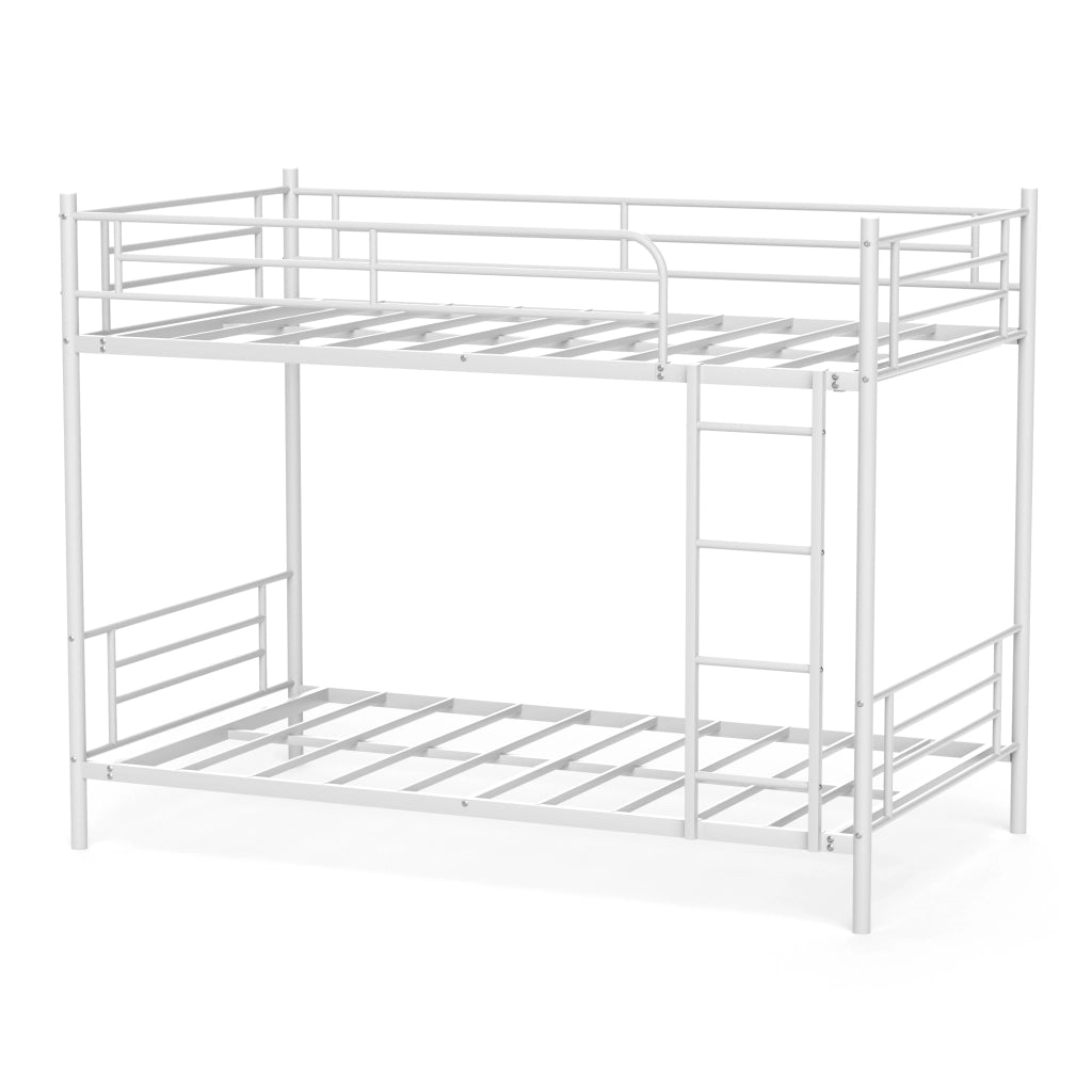 Letto a castello in metallo con scala e parapetto, 90x190 cm, bianco