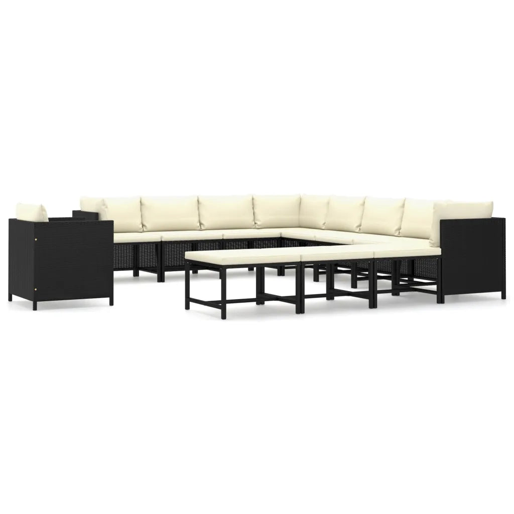 Set Divani da Giardino 12 pz con Cuscini in Polyrattan Nero 3059803