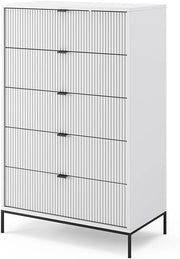 Cassettiera Eliza, Bianco, 76 x 120 cm con 5 cassetti, per conservazione e utilizzo in camera da letto o corridoio