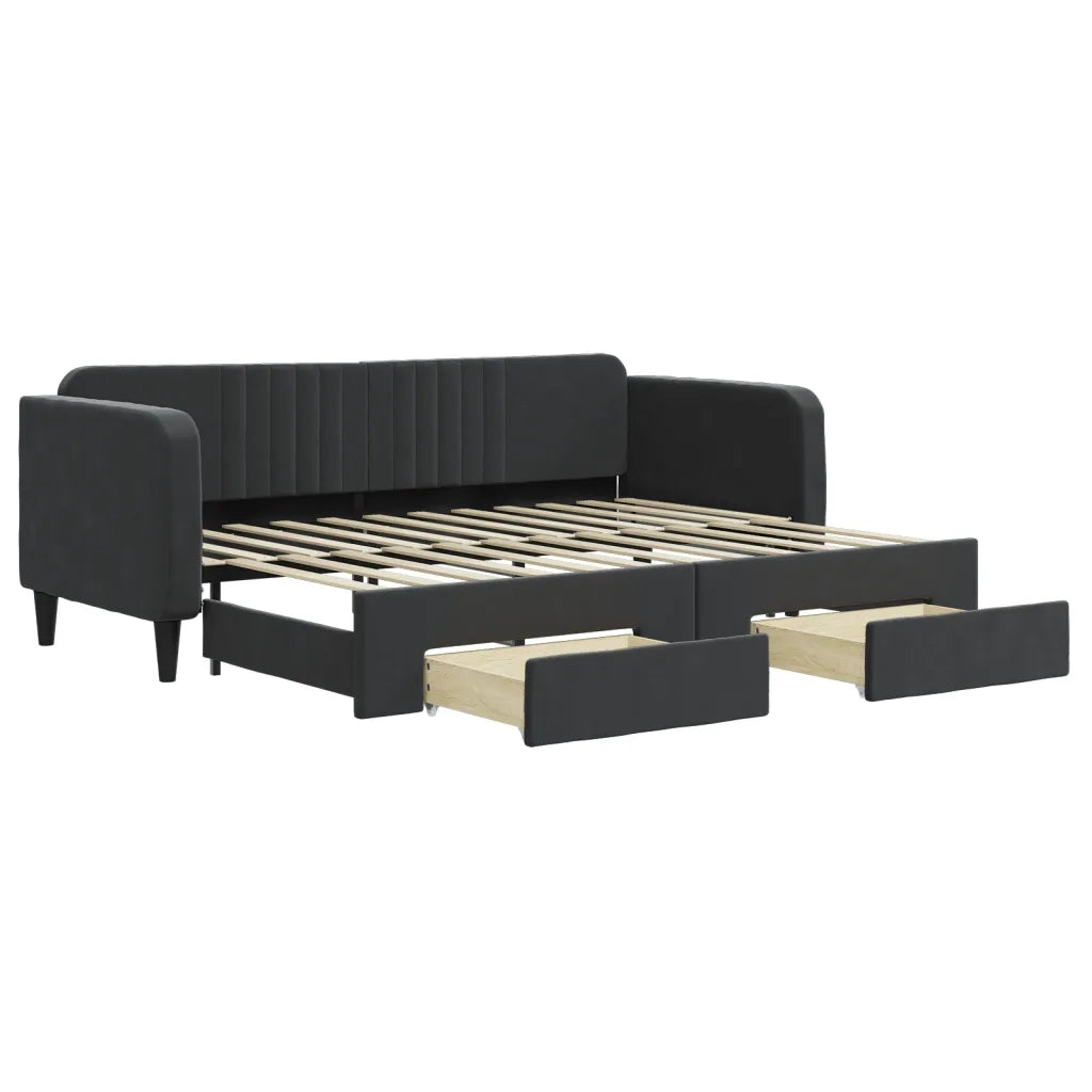 Divano letto | Sof¨¤ letto | Letto singolo Estraibile con Cassetti Nero 80x200 cm in Velluto