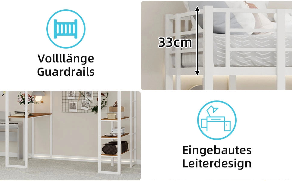 Letto a soppalco con scrivania ¨C Minimal ¨C metallo nero con scala e ringhiera
