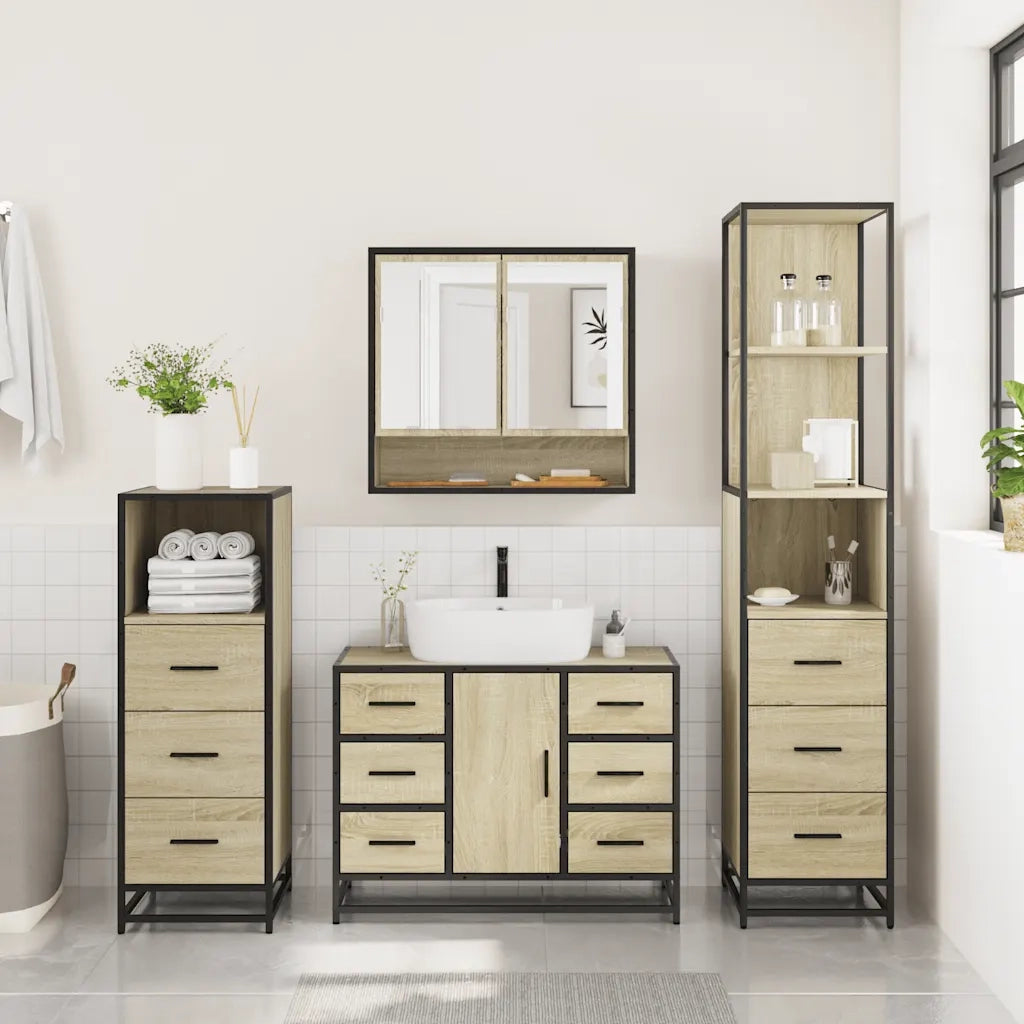 Set Mobili da Bagno 4 pz Rovere Sonoma in Legno Multistrato 3301291