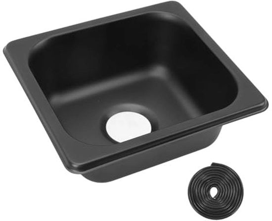 Campingwasbak in Acciaio Inossidabile - Nera Galvanizzata - Adatta per RV/Yacht - Dimensioni 176x162x65mm - Incluso Filtro/Astina - Lavastoviglie