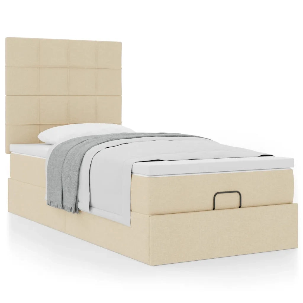 Struttura Letto Pouf con Materasso Crema 80x200 cm in Tessuto 3313117