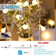 Trade Shop - Catena Luminosa A Bulbo 160led Luce Calda Cavo Trasparente 8 Giochi Luce Xc-3094 -