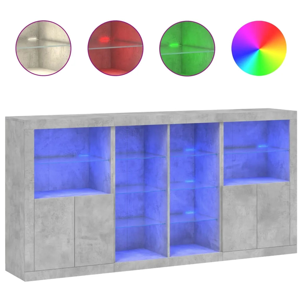 Credenza | Madia | Buffet da pranzo | Armadio da pranzo con Luci LED Grigio Cemento 202x37x100 cm