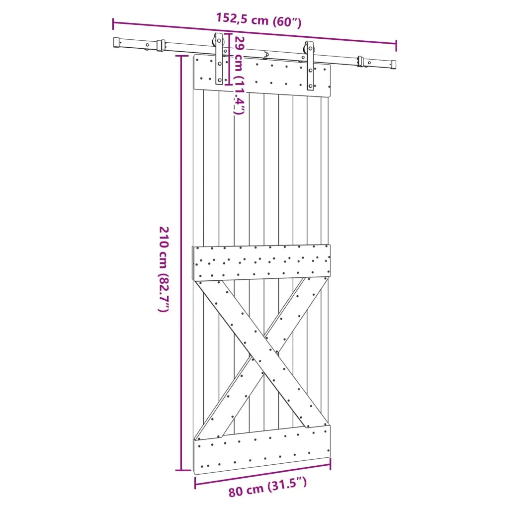 Porta scorrevole NARVIK Naturale e Nero 80 x 210 cm (152,5 cm) 3445348