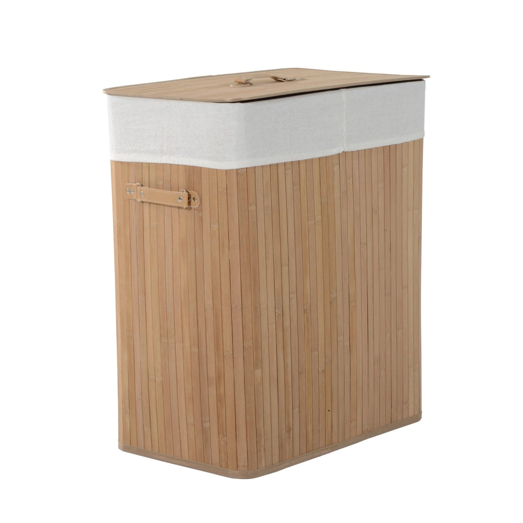 EasyComfort Cesta Portabiancheria in Bambù con Coperchio e Fodera Rimovibile, 52 x 32 x 63cm