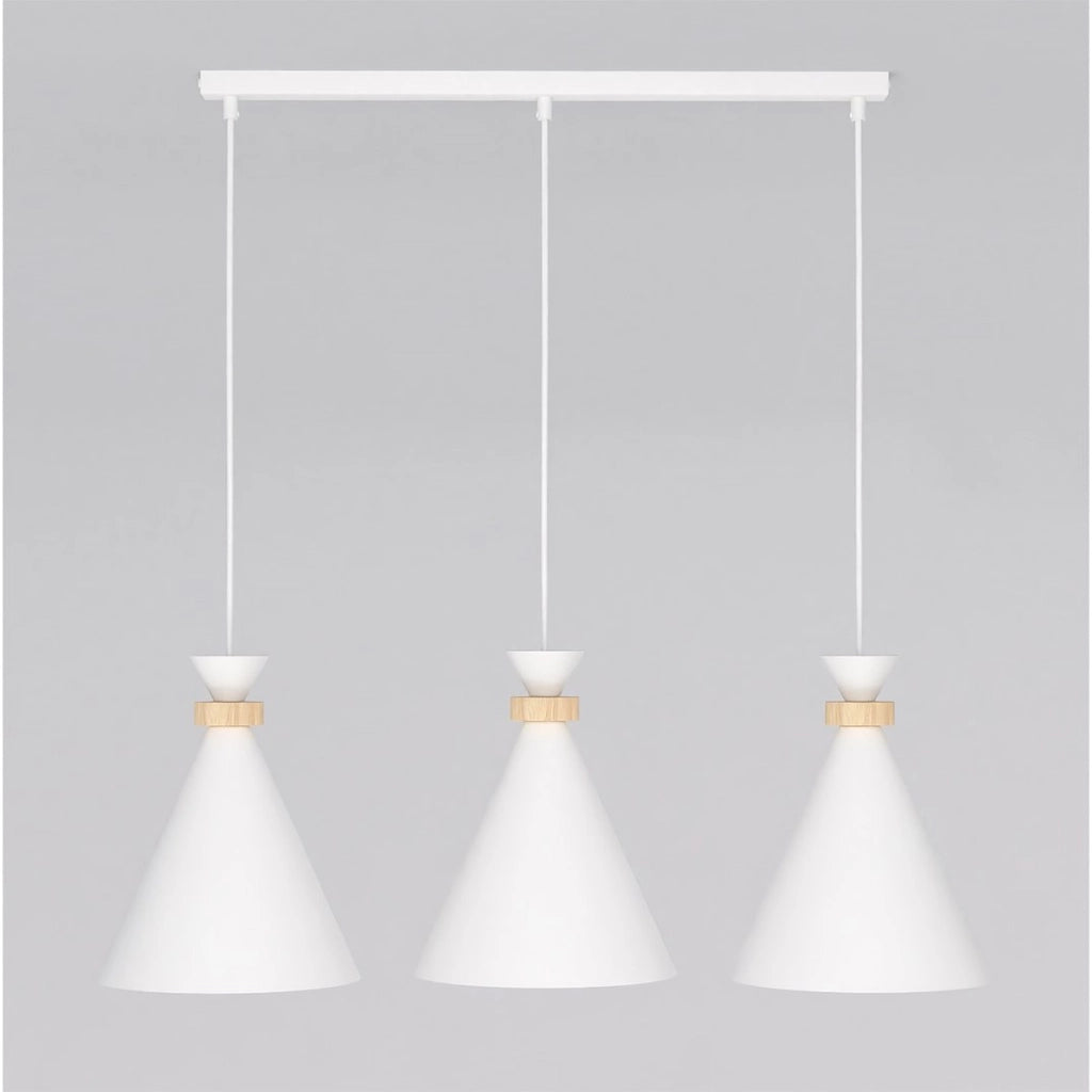 Lampada a sospensione Zero in acciaio bianco opaco e legno