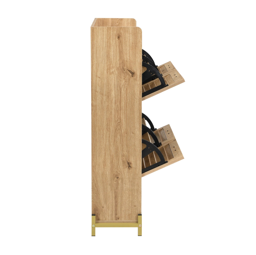Scarpiera salvaspazio con 4 ante; 108;5 x 24 x 100 cm; in MDF effetto legno con base in metallo