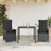 vidaXL Set da Pranzo da Giardino 3 pz con Cuscini Nero in Polyrattan