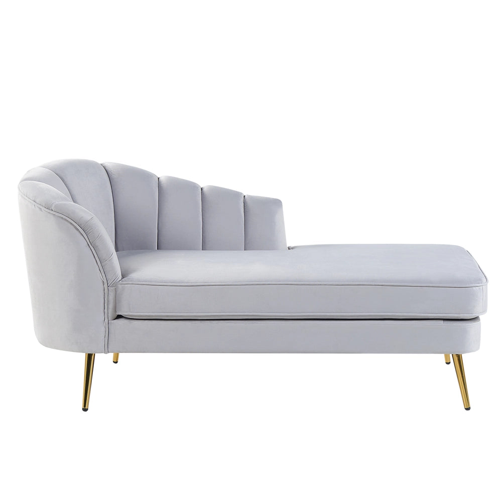 Chaise longue Velluto Grigio Chiaro Rivestimento Gambe In Metallo dorato versione sinistra