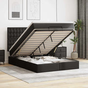 Struttura Letto Pouf con Materasso Nero 140x190 cm Similpelle