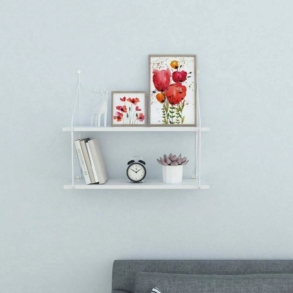 Trade Shop - Libreria Mensole Scaffale Parete Design Moderna Legno Metallo 2 Ripiani Bianco -