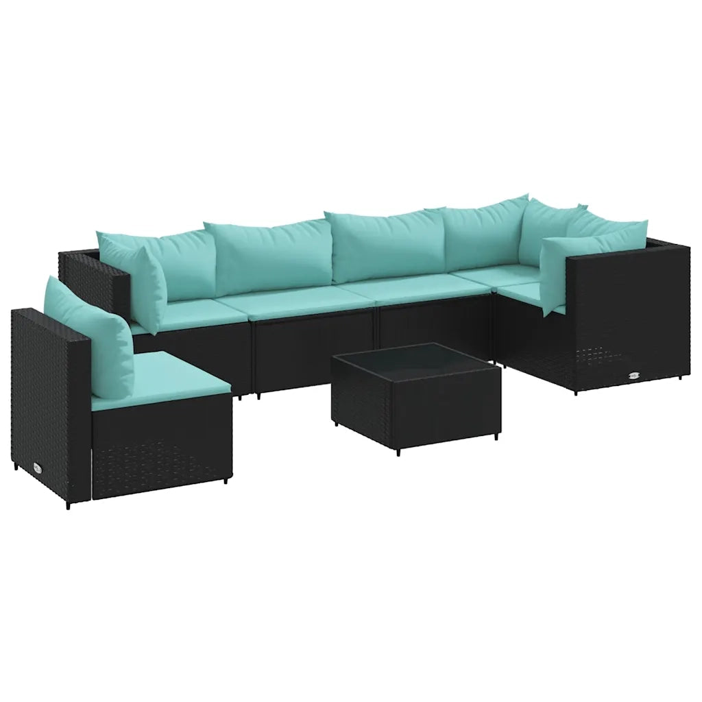Set Salotto da Giardino con Cuscini 7pz Nero Polyrattan
